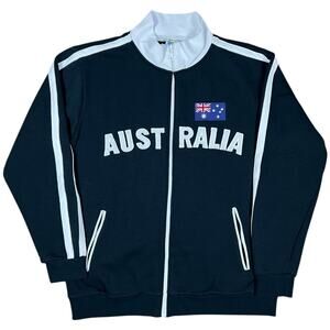 Vintage Y2K Australia Navy Blue White Striped Track Jacket Womens XL